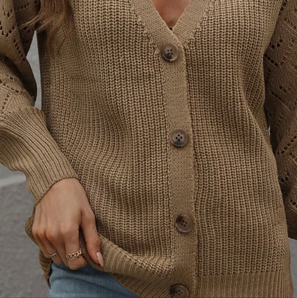 Charli Rib-Knit Raglan Cardigan - Tan - Picture 7 of 7